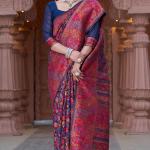 Resplendent Navy Blue Pashmina Saree With Exquisite Blouse Piece