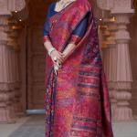 Resplendent Navy Blue Pashmina Saree With Exquisite Blouse Piece