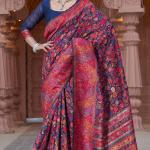 Resplendent Navy Blue Pashmina Saree With Exquisite Blouse Piece