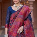 Resplendent Navy Blue Pashmina Saree With Exquisite Blouse Piece