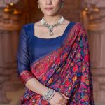 Resplendent Navy Blue Pashmina Saree With Exquisite Blouse Piece