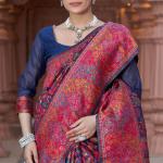 Resplendent Navy Blue Pashmina Saree With Exquisite Blouse Piece