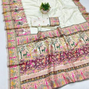 Nebula Beige Nylon Dola Pashmina Saree With Tremendous Blouse Piece