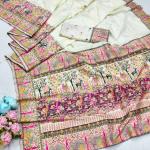 Nebula Beige Nylon Dola Pashmina Saree With Tremendous Blouse Piece