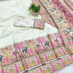 Nebula Beige Nylon Dola Pashmina Saree With Tremendous Blouse Piece