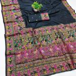 Divine Black Nylon Dola Pashmina Saree With Glowing Blouse Piece