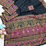 Divine Black Nylon Dola Pashmina Saree With Glowing Blouse Piece