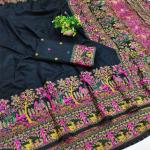 Divine Black Nylon Dola Pashmina Saree With Glowing Blouse Piece