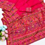 Resonant Dark Pink Nylon Dola Pashmina Saree With Profuse Blouse Piece