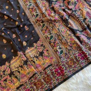 Inimitable Black Nylon Dola Pashmina Saree With Phenomenal Blouse Piece