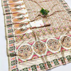 Stunner Beige Nylon Dola Pashmina Saree With Fragrant Blouse Piece