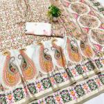 Stunner Beige Nylon Dola Pashmina Saree With Fragrant Blouse Piece