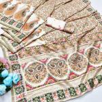Stunner Beige Nylon Dola Pashmina Saree With Fragrant Blouse Piece