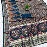 Trendy Blue Nylon Dola Pashmina Saree With Precious Blouse Piece