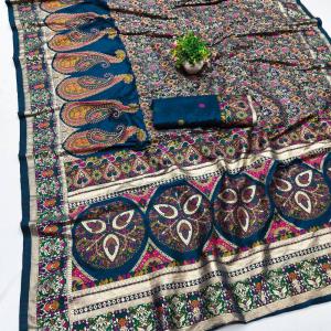 Trendy Blue Nylon Dola Pashmina Saree With Precious Blouse Piece
