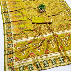 Inspiring Mehndi Nylon Dola Pashmina Saree With Dulcet Blouse Piece