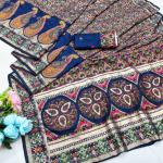 Majestic Navy Blue Nylon Dola Pashmina Saree With Angelic Blouse Piece