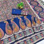 Majestic Navy Blue Nylon Dola Pashmina Saree With Angelic Blouse Piece