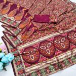Forbearance Wine Nylon Dola Pashmina Saree With Prominent Blouse Piece