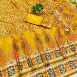 Seraphic Yellow Nylon Dola Pashmina Saree With Resplendent Blouse Piece
