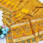 Seraphic Yellow Nylon Dola Pashmina Saree With Resplendent Blouse Piece