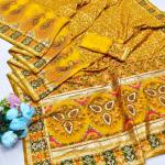 Seraphic Yellow Nylon Dola Pashmina Saree With Resplendent Blouse Piece