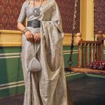 Ravishing Grey Soft Banarasi Silk Saree With Grandiose Blouse Piece
