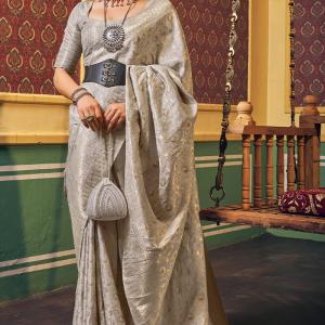 Ravishing Grey Soft Banarasi Silk Saree With Grandiose Blouse Piece
