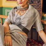 Ravishing Grey Soft Banarasi Silk Saree With Grandiose Blouse Piece