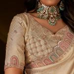 Prodigal Beige Handwork Kanjivaram Silk Saree With Winsome Blouse Piece
