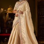 Prodigal Beige Handwork Kanjivaram Silk Saree With Winsome Blouse Piece