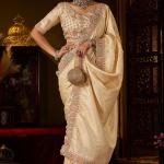 Prodigal Beige Handwork Kanjivaram Silk Saree With Winsome Blouse Piece