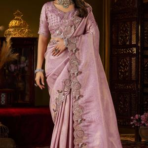 Resonant Lavender Handwork Kanjivaram Silk Saree With Precious Blouse Piece