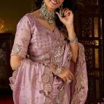 Resonant Lavender Handwork Kanjivaram Silk Saree With Precious Blouse Piece