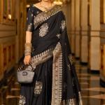 Susurrous Black Pure Zari Weaving Banarasi Silk Saree With Lassitude Blouse Piece