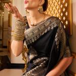 Susurrous Black Pure Zari Weaving Banarasi Silk Saree With Lassitude Blouse Piece