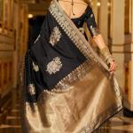 Susurrous Black Pure Zari Weaving Banarasi Silk Saree With Lassitude Blouse Piece