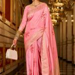 Glowing Pink Pure Zari Weaving Banarasi Silk Saree With Ineffable Blouse Piece