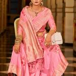 Glowing Pink Pure Zari Weaving Banarasi Silk Saree With Ineffable Blouse Piece