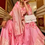 Glowing Pink Pure Zari Weaving Banarasi Silk Saree With Ineffable Blouse Piece