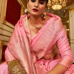 Glowing Pink Pure Zari Weaving Banarasi Silk Saree With Ineffable Blouse Piece