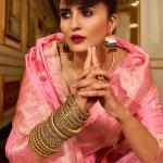 Glowing Pink Pure Zari Weaving Banarasi Silk Saree With Ineffable Blouse Piece