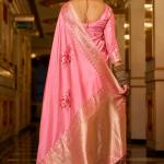 Glowing Pink Pure Zari Weaving Banarasi Silk Saree With Ineffable Blouse Piece
