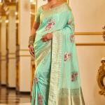 Propinquity Sea Green Pure Zari Weaving Banarasi Silk Saree With Zephyr Blouse Piece