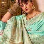 Propinquity Sea Green Pure Zari Weaving Banarasi Silk Saree With Zephyr Blouse Piece
