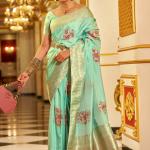 Propinquity Sea Green Pure Zari Weaving Banarasi Silk Saree With Zephyr Blouse Piece