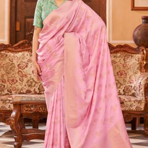 Ineffable Baby Pink Banarasi Satin Silk Saree With Charismatic Blouse