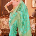 Proficient Turquoise Banarasi Satin Silk Saree With Palimpsest Blouse