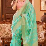 Proficient Turquoise Banarasi Satin Silk Saree With Palimpsest Blouse