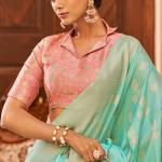 Proficient Turquoise Banarasi Satin Silk Saree With Palimpsest Blouse